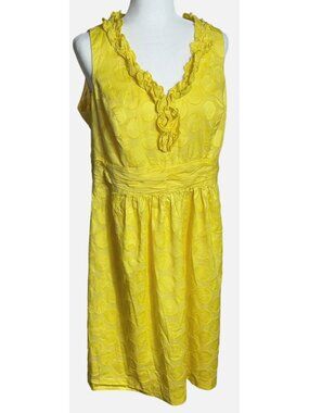 Bright Yellow Dress Fit Flare Retro 50s Twee Wedding Guest Brunch Casual Wom 16